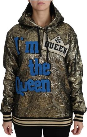 Dolce & Gabbana Im The Queen Jaquard Gold Sweatshirt Hoodie - Dames - Hoodies - Veelkleurig - M - Wol - Hoodies & sweatvesten