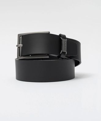 HUGO BOSS Mens HUGO Gabriel Mens Buffalo-Leather Belt with Logo Keeper and Polished Hardware - Black 002 - Size: W34