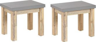 Beliani Beliani - Set of 2 Outdoor Garden Stools Grey Fibre Cement Seat Light Acacia Wood Base Ostuni