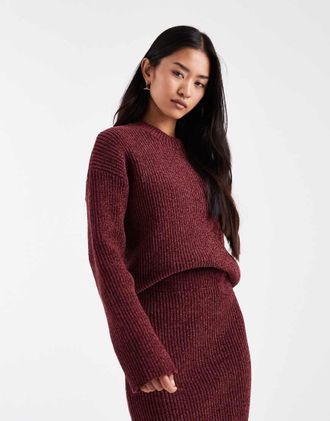 4th & Reckless Maglione morbido bordeaux a coste in coordinato-Rosso