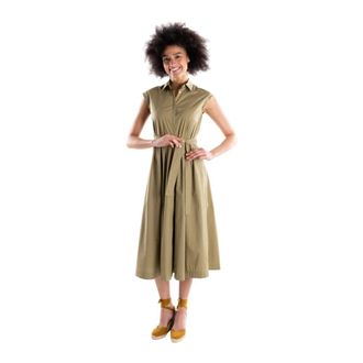 Marella Mouwloze chemisier jurk - Dames - Casual kleedjes - Groen - M - Katoen - Kleedjes