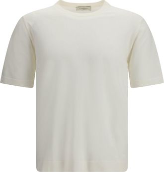 PIACENZA 1733 Mens Short-Sleeve Crewneck Sweater Optical White Cotton T-Shirts And Polos