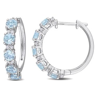 Amour 3 1/4 CT TGW Sky Blue Topaz and White Topaz Hoop Earrings In Sterling Silver