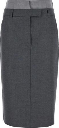 Sportmax Alceste Grey Wool Midi Skirt