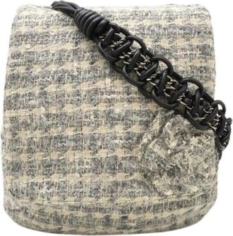 Chanel Pre-owned Camellia Tweed Schouderkettingtas - Dames - Vintage Schoudertas - Grijs - ONE Size - Tweed - Vintage