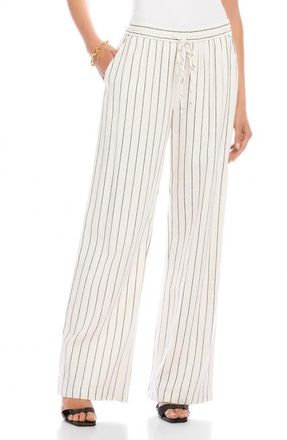 Karen Kane Stripe Linen Blend Wide Leg Drawstring Pants in Cream at Nordstrom, Size X-Small