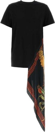 Blumarine Black Asymmetric Hem Floral Print T-Shirt