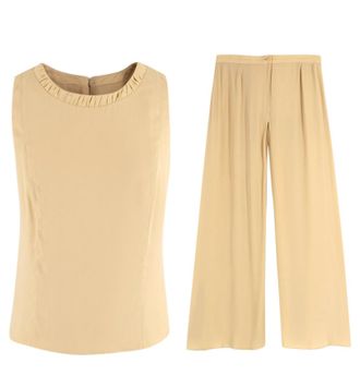 Armani Collezioni Beige Tank Top and Wide Leg Trouser Set Size S