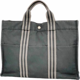 Herm&egrave;s Black Canvas Tote Bag (Pre-Owned)
