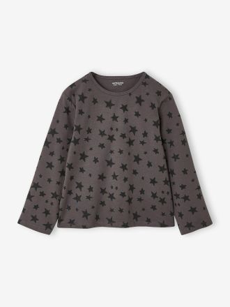 Vertbaudet M&auml;dchen Langarmshirt mit Allover-Herzprint grau