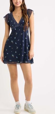 BP. Lace Trim Flutter Sleeve Minidress in Navy- Blue Brianna Rose at Nordstrom, Size Xx-Small
