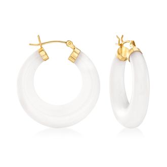 Ross-Simons Jade Hoop Earrings With 14kt Yellow Gold
