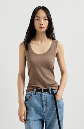 Brunello Cucinelli Ribbed jersey top in Chocolate at Nordstrom, Size 5X-Large Eu