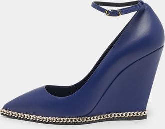 Giuseppe Zanotti Blue Leather Yvette Chain Wedge Pumps
