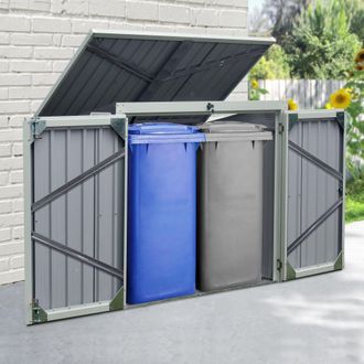 OUTSUNNY 5ft x 3ft Garden 2-Bin Corrugated Steel Rubbish Storage Shed in Black