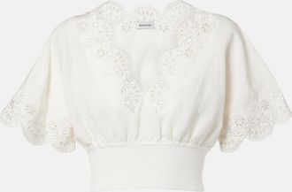 SIMKHAI Broderie anglaise linen-blend crop top