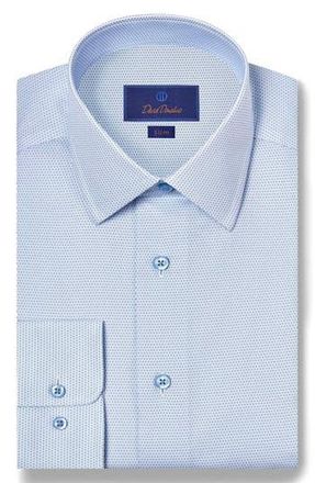 David Donahue Slim Fit Neat Cotton Dress Shirt in White/Blue at Nordstrom Rack, Size 15.5 - 32/33