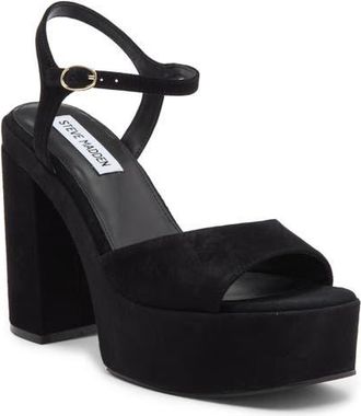 Steve Madden Odina Ankle Strap Platform Sandal in Black Suede at Nordstrom, Size 8.5