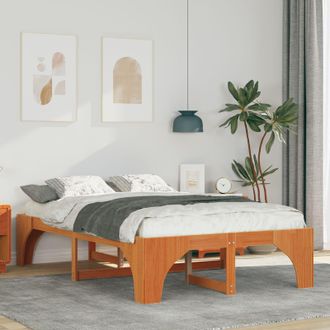 Berkfield Home Floor Bed Frame with Storage Brown 140 x 190 cm Solid pine wood