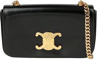Celine Black Calfskin Triomphe Chain Shoulder Bag