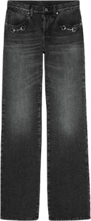 Gucci Jeans, Dames, Grijs, W26, Katoen, Katoenen denim broek met Horsebit