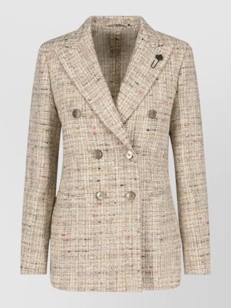 Lardini longline tweed blazer button detailing lapels