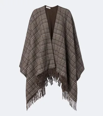 Brunello Cucinelli Poncho de cachemir a cuadros
