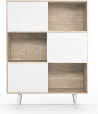 HERDASA Librer&iacute;a, Aparador De La Colecci&oacute;n Nordic (881), En Melamina Con Pies De Madera De Haya. Roble-blanco