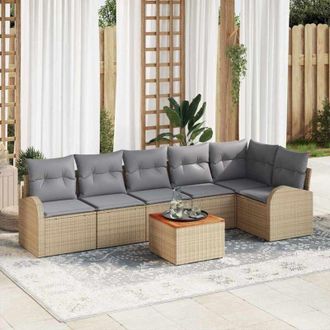 vidaXL Conjunto De Sof&aacute; De Jard&iacute;n 7 Pcs Beige Polirat&aacute;n Vidaxl