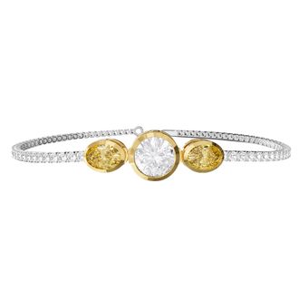 Diamond2Deal 925 Sterling Silver Silver 4 Ct Round & Oval Cut Yellow & White Lab Grown Diamond Bangle Bracelet 7