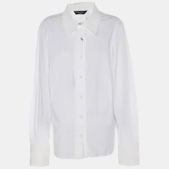 Marina Rinaldi Marina Sport By Marina Rinaldi White Stretch Cotton Pleated Front Long Sleeve Shirt