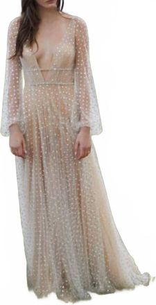 Watters Lunella Bishop Sleeve Wedding Gown In Ivory/nude