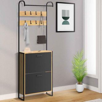 IDMarket Idmarket - Mueble zapatero de pasillo boston 2 puertas madera y negro