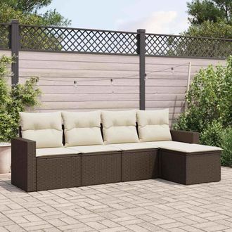 vidaXL Set Comedor De Jard&iacute;n 5 Piezas Y Cojines Rat&aacute;n Sint&eacute;tico Marr&oacute;n Vidaxl