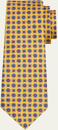 Kiton Mens Geometric Medallion Silk 7-Fold Tie