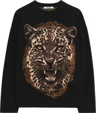 Roberto Cavalli Leopard Motif Knit Sweater, Size XX-Small