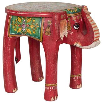 Wanderlust Deco Taburete De Madera Elefante Multicolor Pintado A Mano 50x35x46 Cm