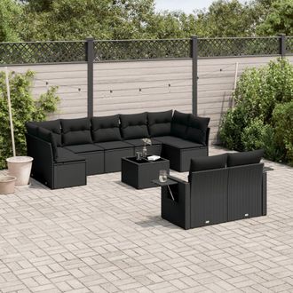 vidaXL Vidaxl - Set De Sof&aacute;s De Jard&iacute;n 10 Pzas Cojines Rat&aacute;n Sint&eacute;tico Negro