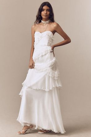 AMUR Harrison Strapless Silk Ruffle Gown