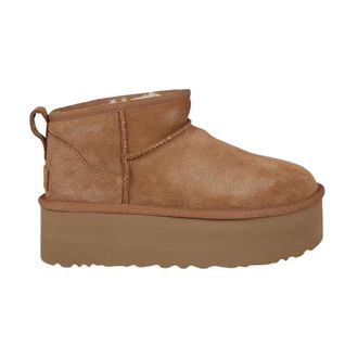 UGG Winter Boots, female, Brown, 8 UK, Platform Booties with Suede Leather Upper and Round Toe