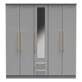 Welcome Furniture Ealing Ready Assembled Tall 5 Door 2 Drawer 1 Mirror Wardrobe in Dusk Grey - Welcome Furniture | TJ Hughes
