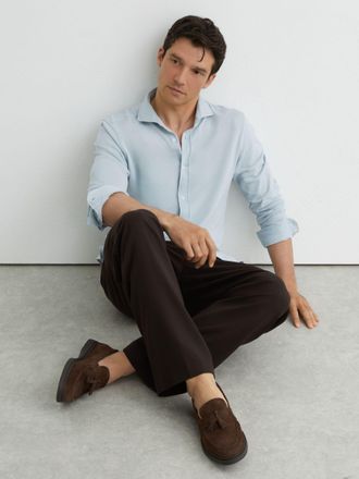 Reiss Dark Brown Suede Tassel Loafers, 645