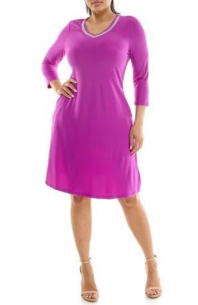 Nina Leonard Rhinestone V-Neck Dress in Vibrant Violet at Nordstrom Rack, Size X-Large