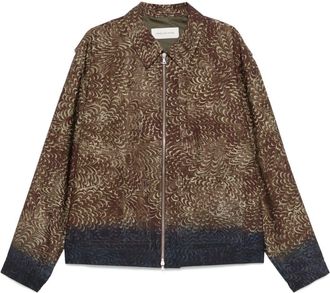 Dries Van Noten Chocolate Brown Jacket with Feather-Like Pattern