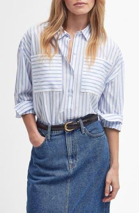 Barbour Nicola Stripe Cotton Button-Up Tunic in White/blue Stripe at Nordstrom Rack, Size 8 Us / 12 Uk