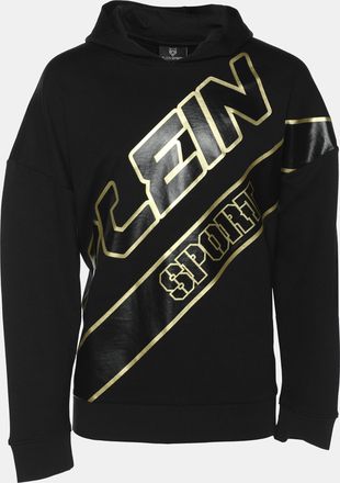 Plein Sport Plein Sport Black/gold Jersey Logo Print Hooded Sweatshirt