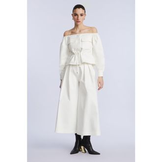 BCBGeneration Off shoulder drawstring top in Jasmine at Nordstrom, Size X-Small