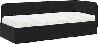 vidaXL Corner Bed Frame with Mattress Black 80 x 200 cm Velvet vidaXL