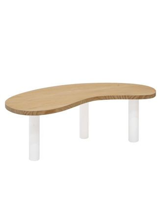 Deco Wood Mesa de centro de madera maciza blanca y tono medio 100x40cm