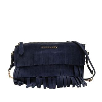 Burberry Pre-owned Cross Body Bags, female, Blue, Size: ONE SIZE Pre-owned Fringed Suede Crossbody Bag